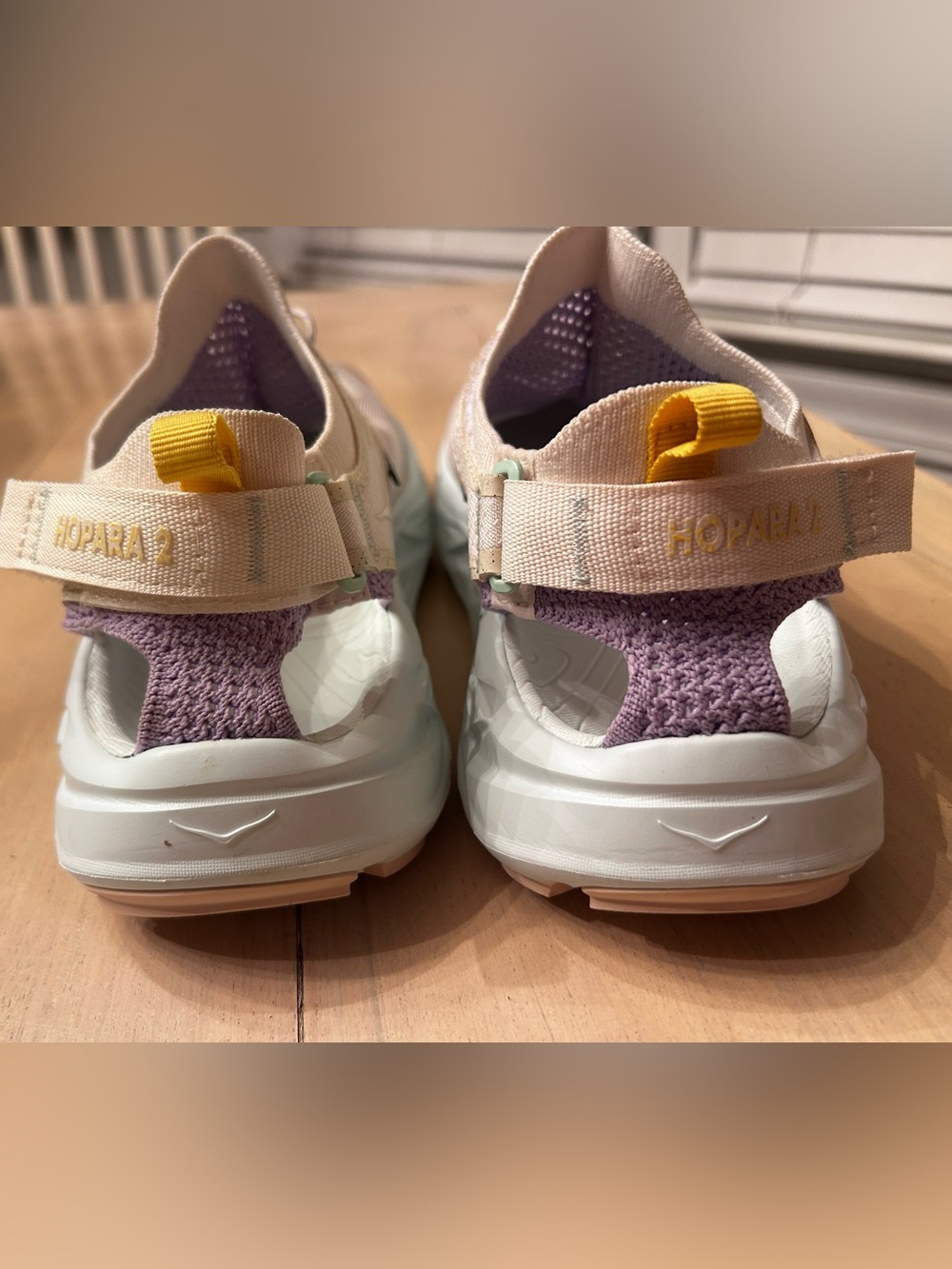 Hoka Hopara 2  Beige Trail/Hiking Sandal with Mint and Yellow Accents size 8.5 - Picture 9 of 12